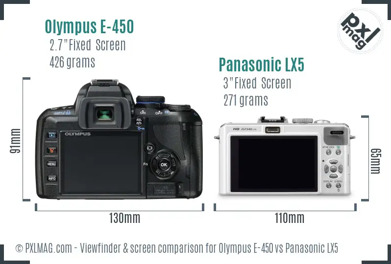 Olympus E-450 vs Panasonic LX5 Screen and Viewfinder comparison