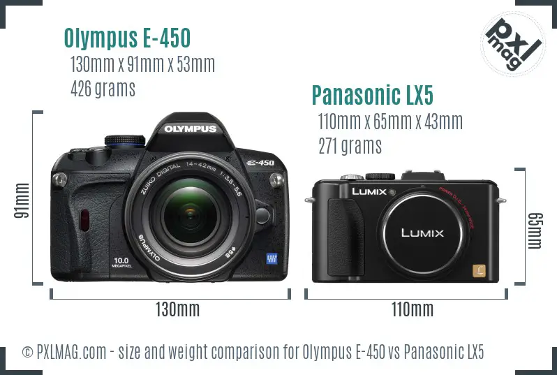 Olympus E-450 vs Panasonic LX5 size comparison