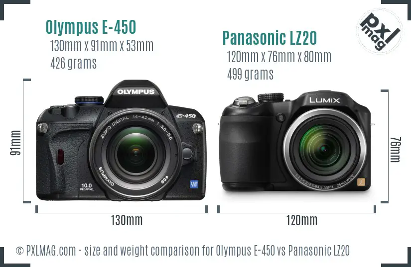 Olympus E-450 vs Panasonic LZ20 size comparison