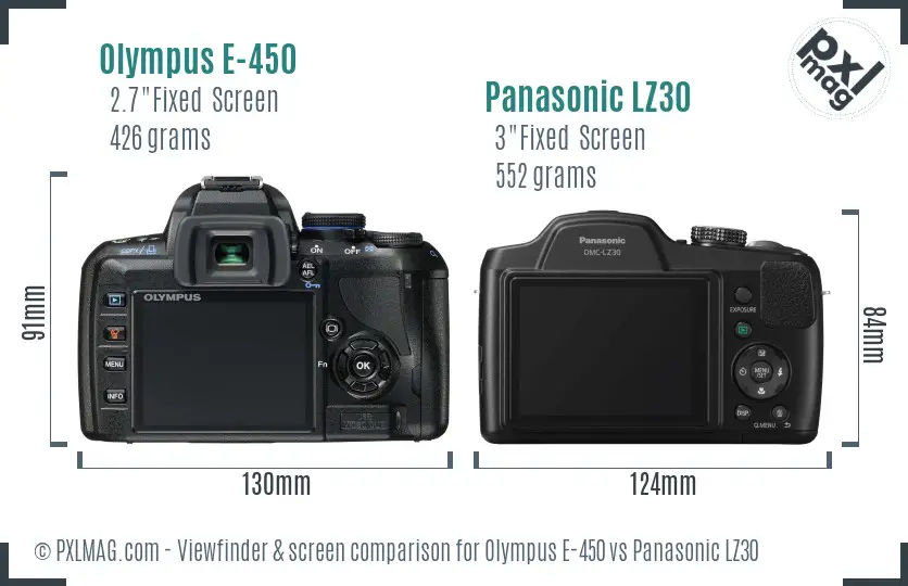 Olympus E-450 vs Panasonic LZ30 Screen and Viewfinder comparison