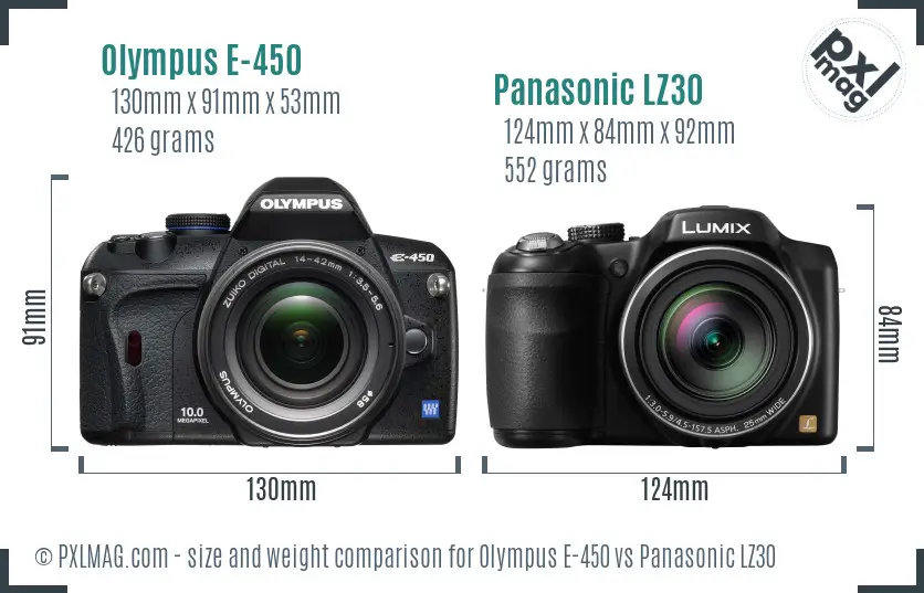 Olympus E-450 vs Panasonic LZ30 size comparison