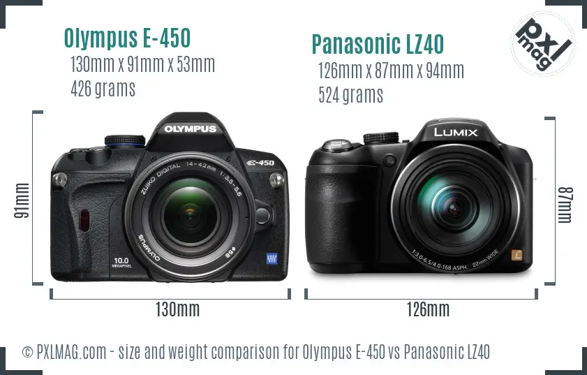 Olympus E-450 vs Panasonic LZ40 size comparison