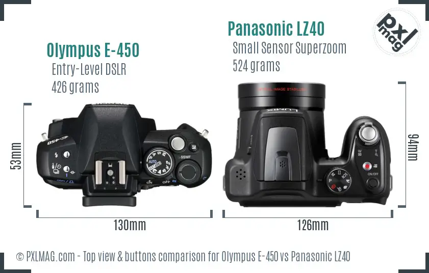 Olympus E-450 vs Panasonic LZ40 top view buttons comparison