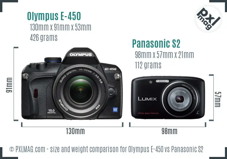 Olympus E-450 vs Panasonic S2 size comparison