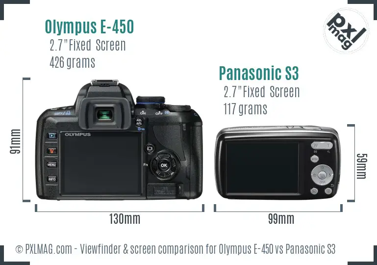 Olympus E-450 vs Panasonic S3 Screen and Viewfinder comparison