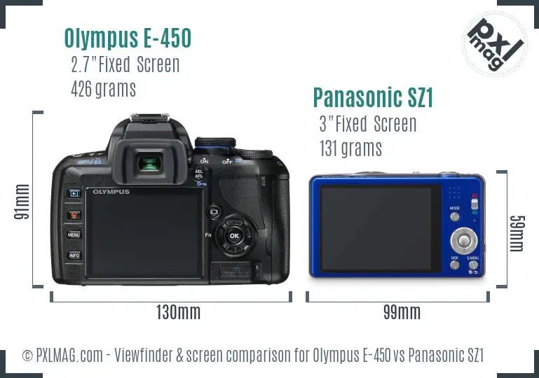Olympus E-450 vs Panasonic SZ1 Screen and Viewfinder comparison