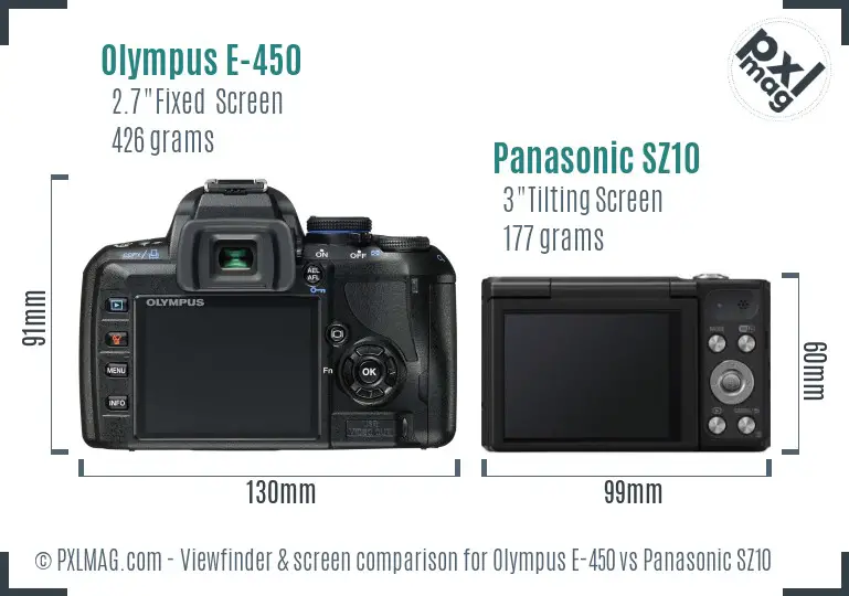 Olympus E-450 vs Panasonic SZ10 Screen and Viewfinder comparison