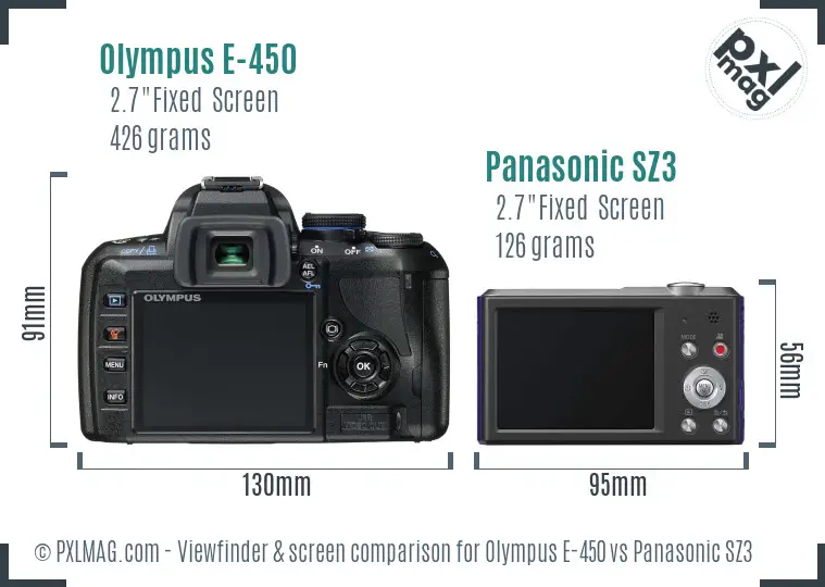 Olympus E-450 vs Panasonic SZ3 Screen and Viewfinder comparison