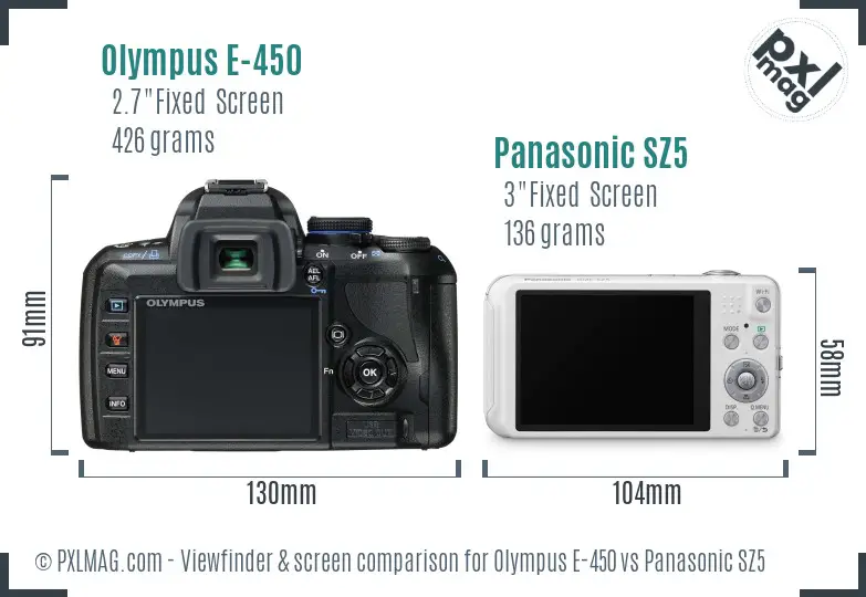 Olympus E-450 vs Panasonic SZ5 Screen and Viewfinder comparison
