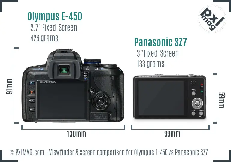 Olympus E-450 vs Panasonic SZ7 Screen and Viewfinder comparison