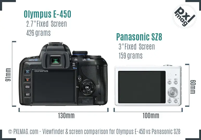 Olympus E-450 vs Panasonic SZ8 Screen and Viewfinder comparison
