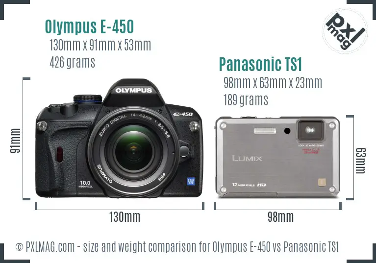 Olympus E-450 vs Panasonic TS1 size comparison