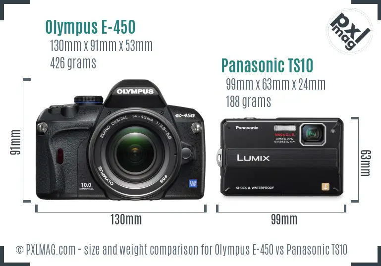 Olympus E-450 vs Panasonic TS10 size comparison