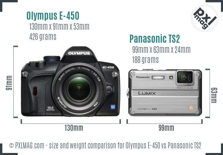 Olympus E-450 vs Panasonic TS2 size comparison