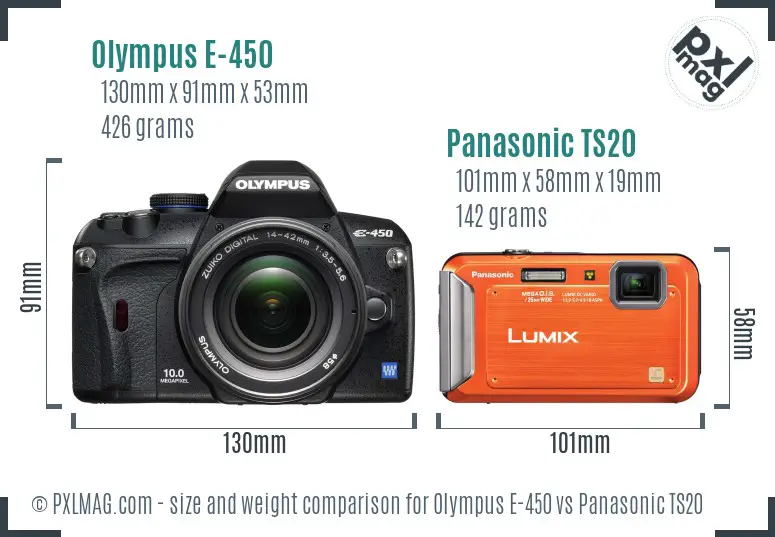 Olympus E-450 vs Panasonic TS20 size comparison