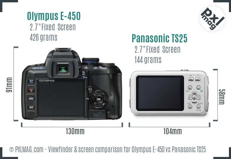 Olympus E-450 vs Panasonic TS25 Screen and Viewfinder comparison
