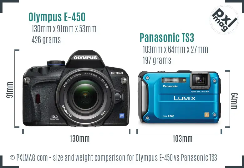 Olympus E-450 vs Panasonic TS3 size comparison