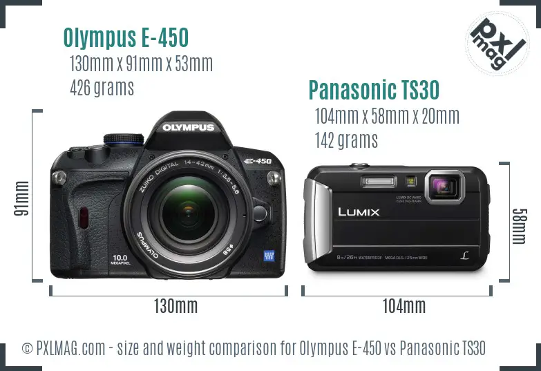 Olympus E-450 vs Panasonic TS30 size comparison