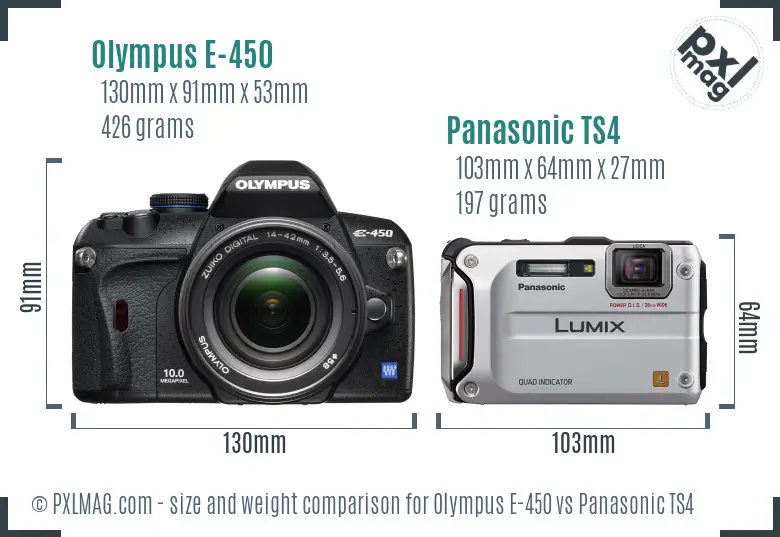 Olympus E-450 vs Panasonic TS4 size comparison