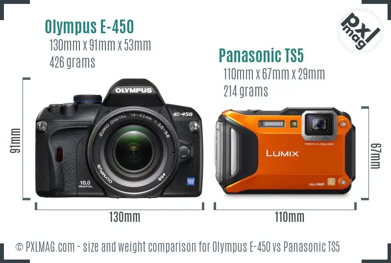 Olympus E-450 vs Panasonic TS5 size comparison