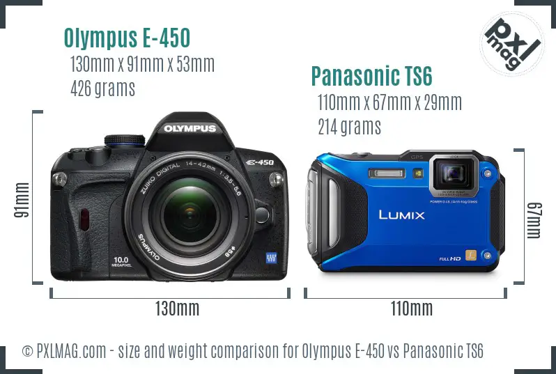 Olympus E-450 vs Panasonic TS6 size comparison