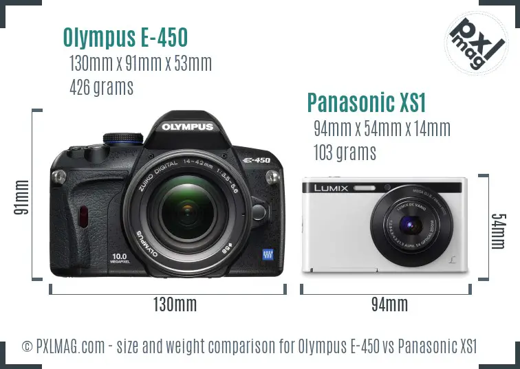 Olympus E-450 vs Panasonic XS1 size comparison