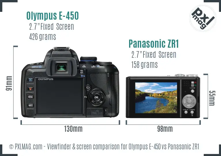 Olympus E-450 vs Panasonic ZR1 Screen and Viewfinder comparison