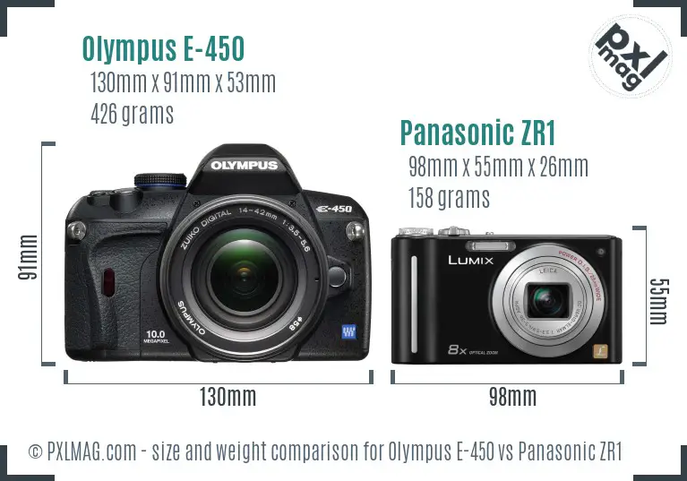 Olympus E-450 vs Panasonic ZR1 size comparison