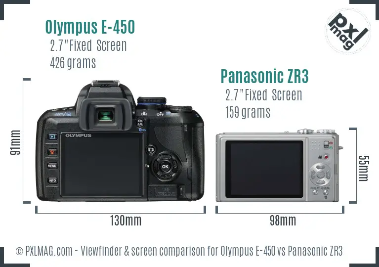 Olympus E-450 vs Panasonic ZR3 Screen and Viewfinder comparison