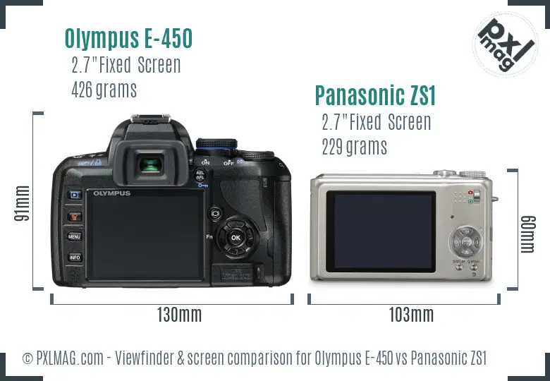 Olympus E-450 vs Panasonic ZS1 Screen and Viewfinder comparison