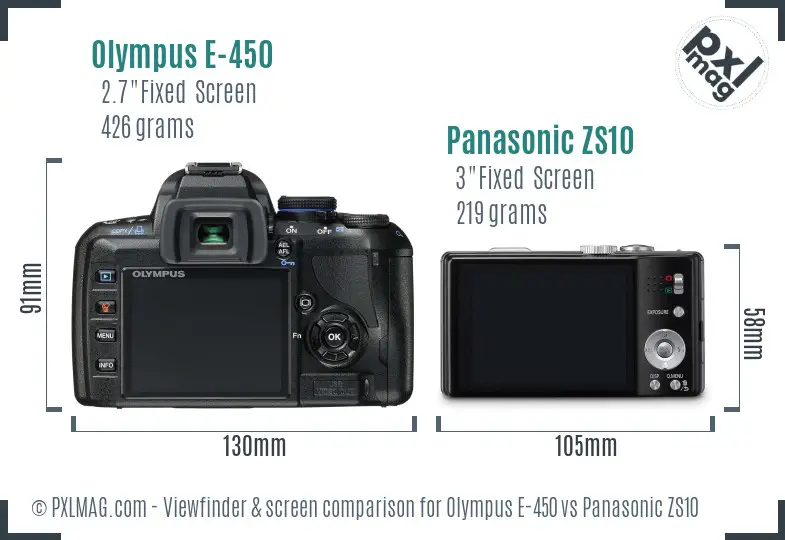 Olympus E-450 vs Panasonic ZS10 Screen and Viewfinder comparison