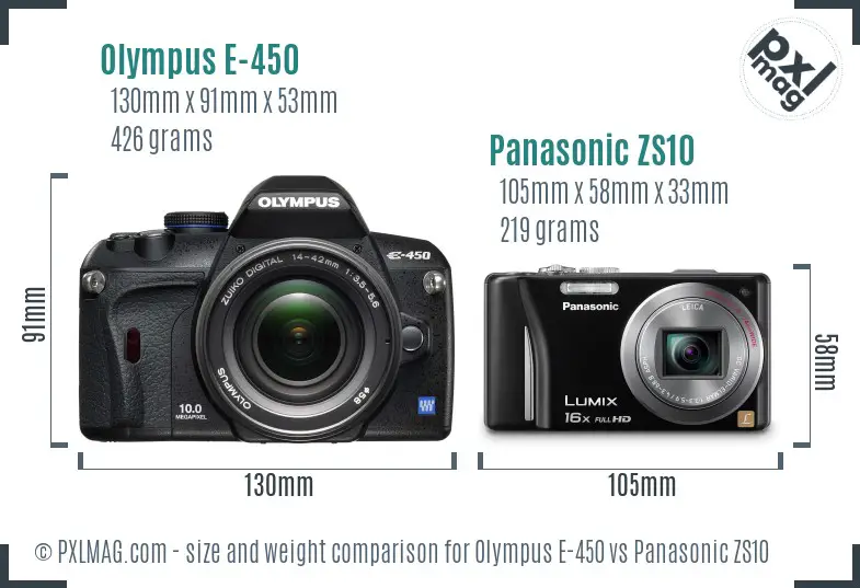Olympus E-450 vs Panasonic ZS10 size comparison