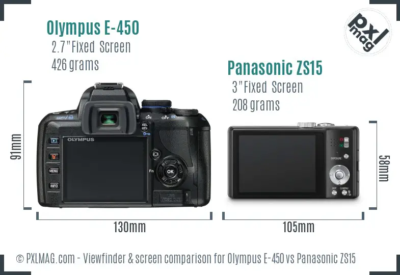 Olympus E-450 vs Panasonic ZS15 Screen and Viewfinder comparison