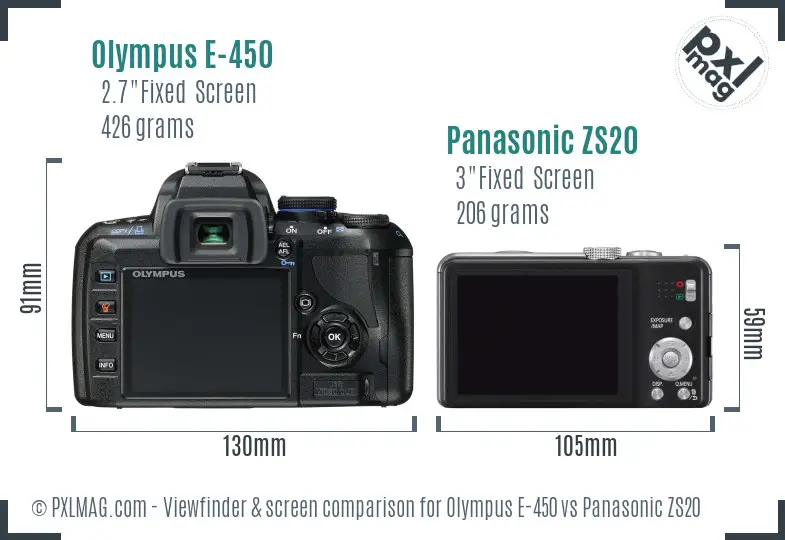 Olympus E-450 vs Panasonic ZS20 Screen and Viewfinder comparison