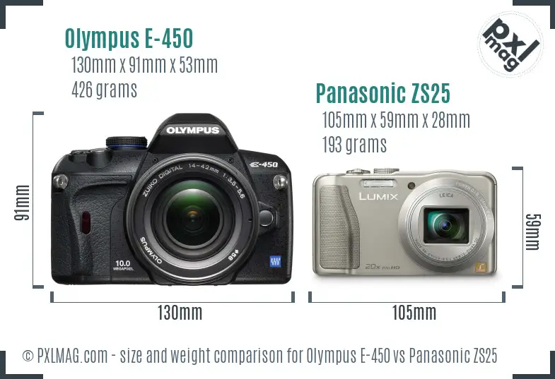 Olympus E-450 vs Panasonic ZS25 size comparison