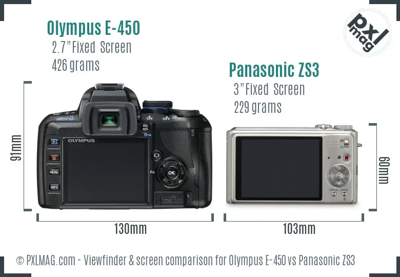 Olympus E-450 vs Panasonic ZS3 Screen and Viewfinder comparison