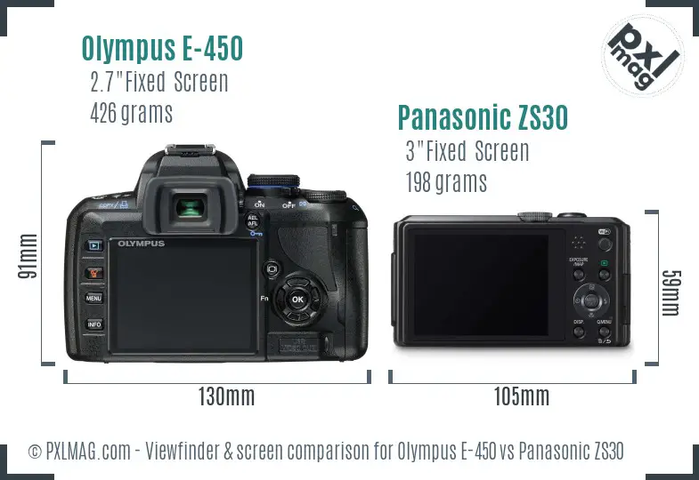 Olympus E-450 vs Panasonic ZS30 Screen and Viewfinder comparison