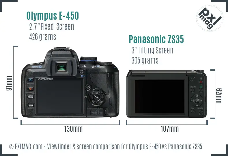 Olympus E-450 vs Panasonic ZS35 Screen and Viewfinder comparison