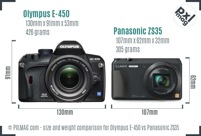 Olympus E-450 vs Panasonic ZS35 size comparison