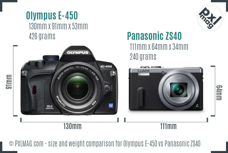 Olympus E-450 vs Panasonic ZS40 size comparison