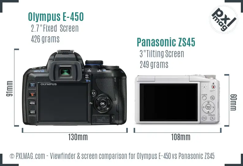 Olympus E-450 vs Panasonic ZS45 Screen and Viewfinder comparison