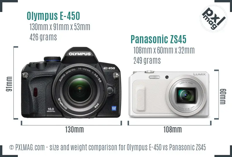 Olympus E-450 vs Panasonic ZS45 size comparison