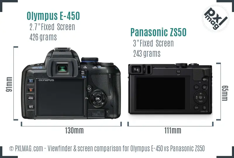 Olympus E-450 vs Panasonic ZS50 Screen and Viewfinder comparison