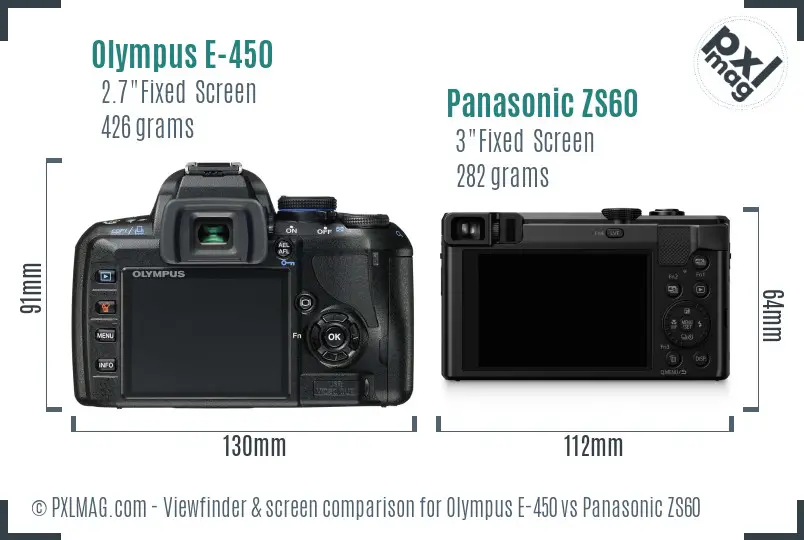 Olympus E-450 vs Panasonic ZS60 Screen and Viewfinder comparison