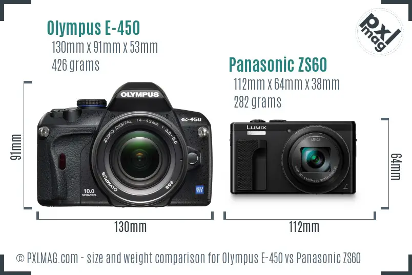 Olympus E-450 vs Panasonic ZS60 size comparison