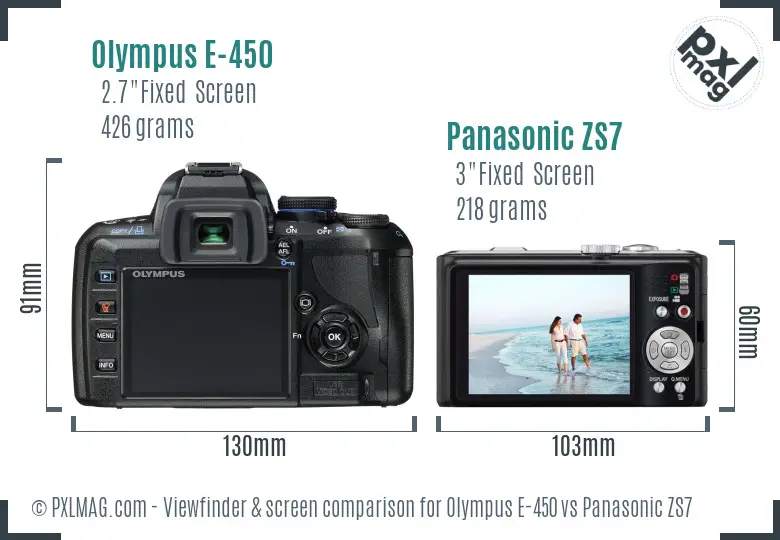 Olympus E-450 vs Panasonic ZS7 Screen and Viewfinder comparison