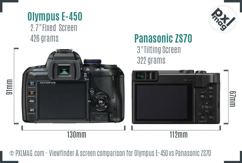 Olympus E-450 vs Panasonic ZS70 Screen and Viewfinder comparison
