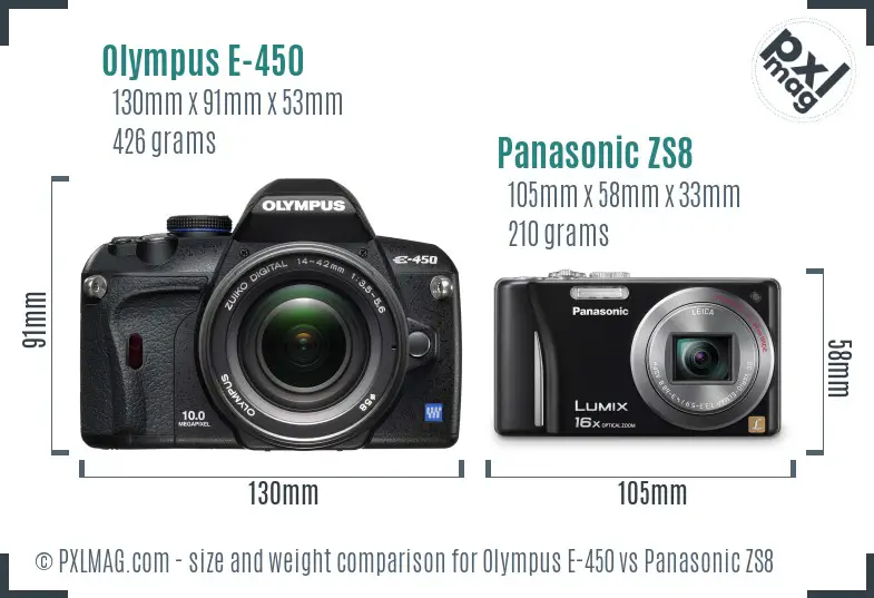 Olympus E-450 vs Panasonic ZS8 size comparison