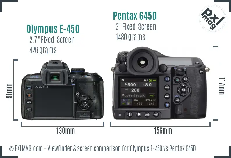Olympus E-450 vs Pentax 645D Screen and Viewfinder comparison