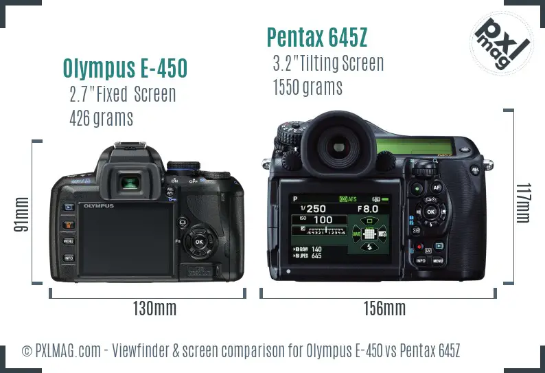 Olympus E-450 vs Pentax 645Z Screen and Viewfinder comparison